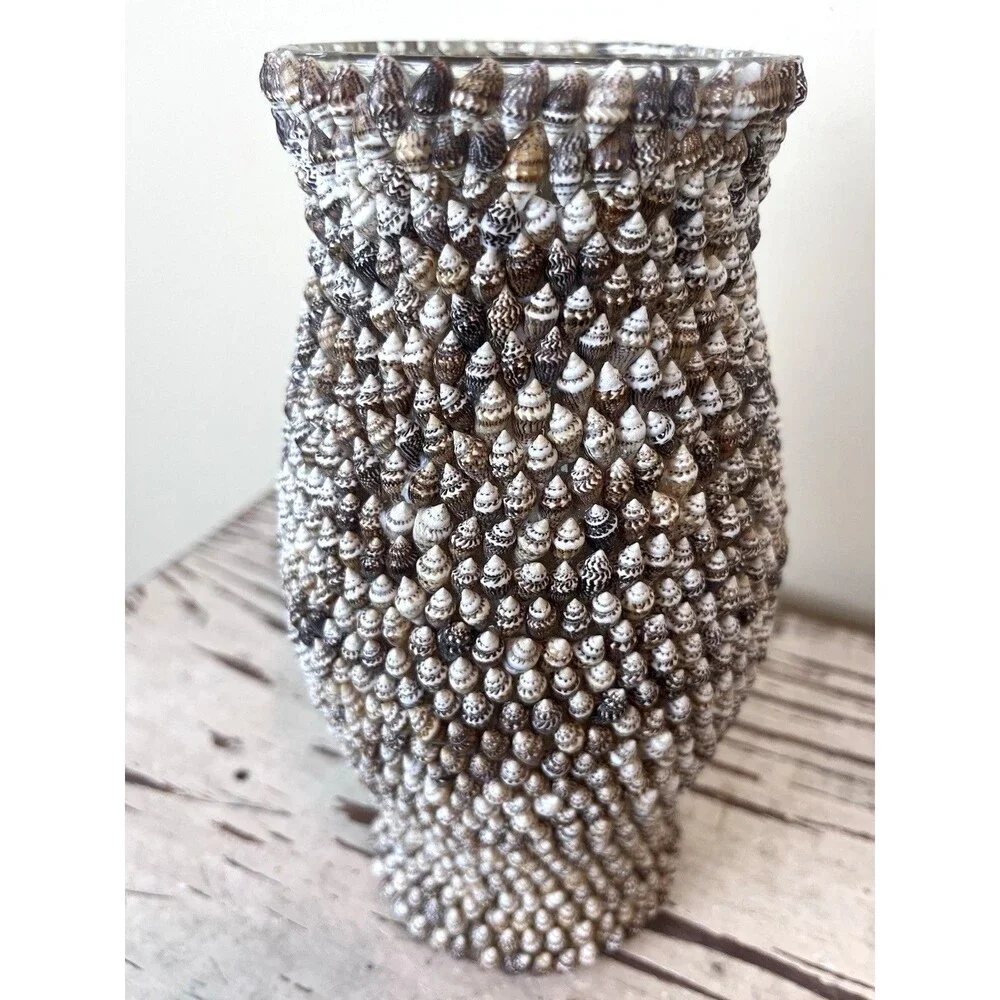 Vintage Handcrafted Marginella Sea Shell Candle Dome Covered Entirely In Shells